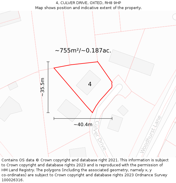 4, CULVER DRIVE, OXTED, RH8 9HP: Plot and title map
