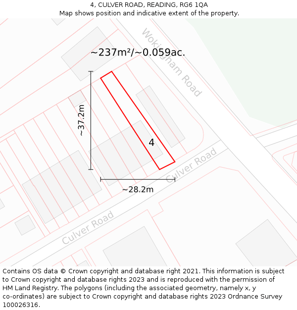 4, CULVER ROAD, READING, RG6 1QA: Plot and title map