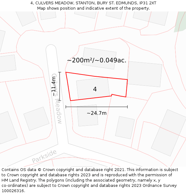 4, CULVERS MEADOW, STANTON, BURY ST. EDMUNDS, IP31 2XT: Plot and title map