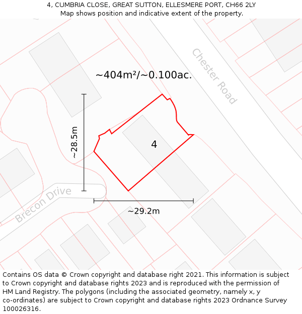 4, CUMBRIA CLOSE, GREAT SUTTON, ELLESMERE PORT, CH66 2LY: Plot and title map