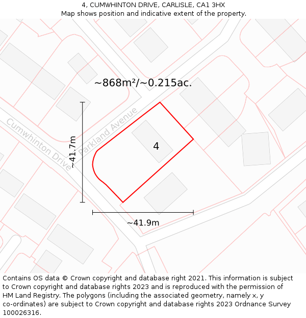 4, CUMWHINTON DRIVE, CARLISLE, CA1 3HX: Plot and title map
