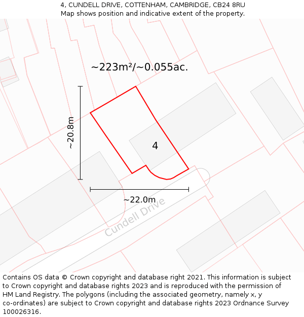 4, CUNDELL DRIVE, COTTENHAM, CAMBRIDGE, CB24 8RU: Plot and title map