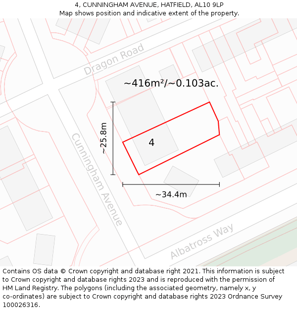 4, CUNNINGHAM AVENUE, HATFIELD, AL10 9LP: Plot and title map