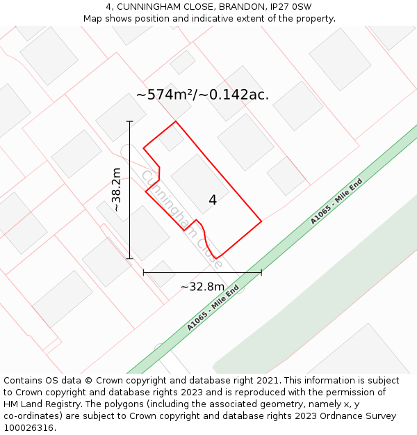 4, CUNNINGHAM CLOSE, BRANDON, IP27 0SW: Plot and title map