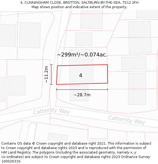4, CUNNINGHAM CLOSE, BROTTON, SALTBURN-BY-THE-SEA, TS12 2FH: Plot and title map