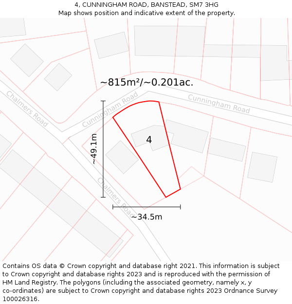4, CUNNINGHAM ROAD, BANSTEAD, SM7 3HG: Plot and title map