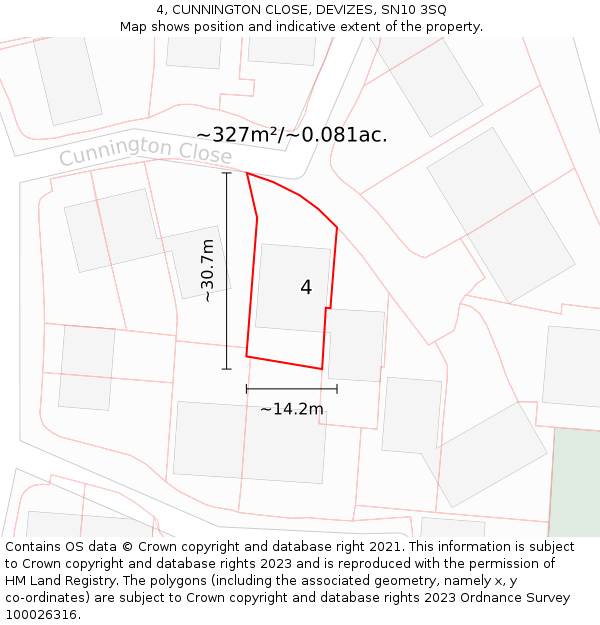4, CUNNINGTON CLOSE, DEVIZES, SN10 3SQ: Plot and title map
