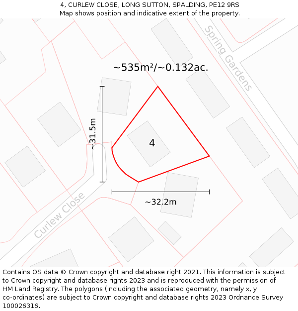 4, CURLEW CLOSE, LONG SUTTON, SPALDING, PE12 9RS: Plot and title map