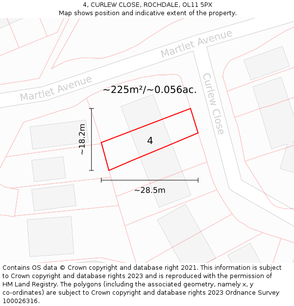 4, CURLEW CLOSE, ROCHDALE, OL11 5PX: Plot and title map