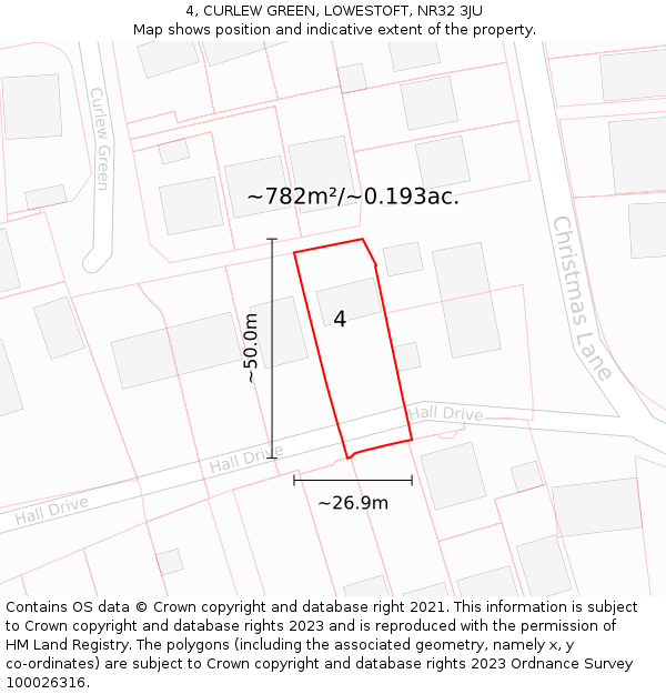 4, CURLEW GREEN, LOWESTOFT, NR32 3JU: Plot and title map