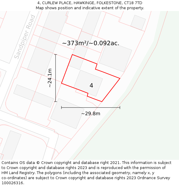 4, CURLEW PLACE, HAWKINGE, FOLKESTONE, CT18 7TD: Plot and title map