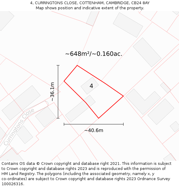 4, CURRINGTONS CLOSE, COTTENHAM, CAMBRIDGE, CB24 8AY: Plot and title map