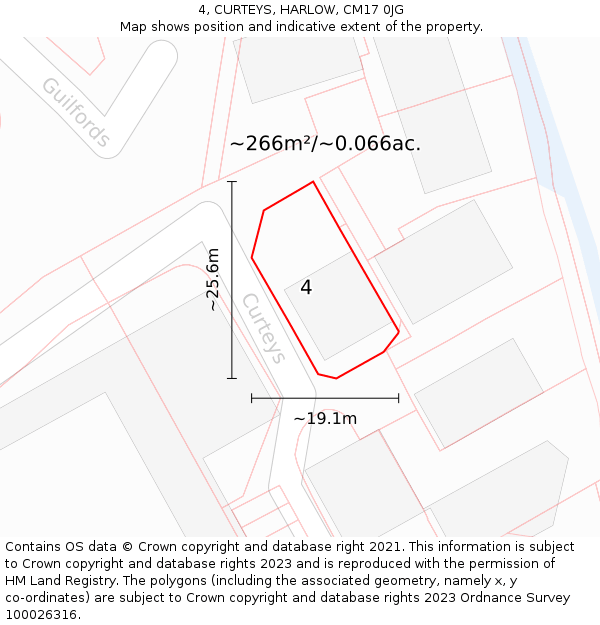 4, CURTEYS, HARLOW, CM17 0JG: Plot and title map