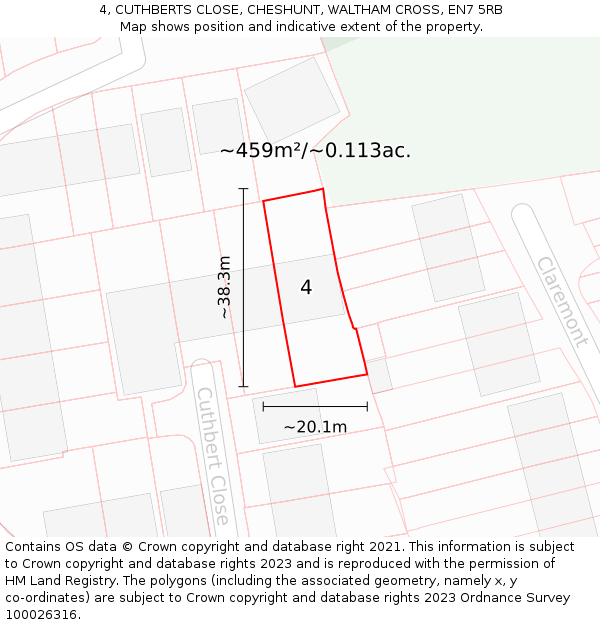4, CUTHBERTS CLOSE, CHESHUNT, WALTHAM CROSS, EN7 5RB: Plot and title map