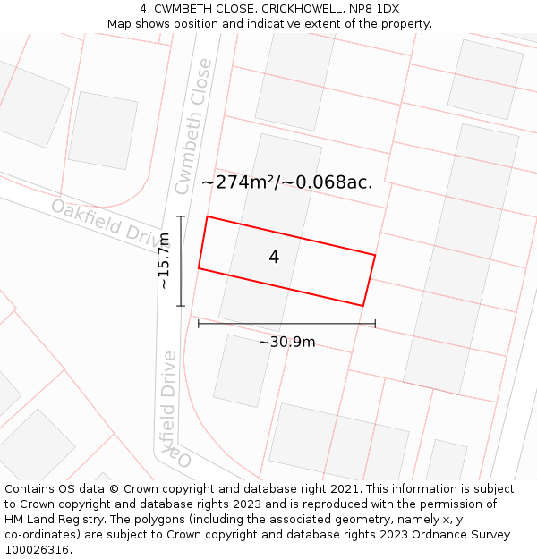 4, CWMBETH CLOSE, CRICKHOWELL, NP8 1DX: Plot and title map