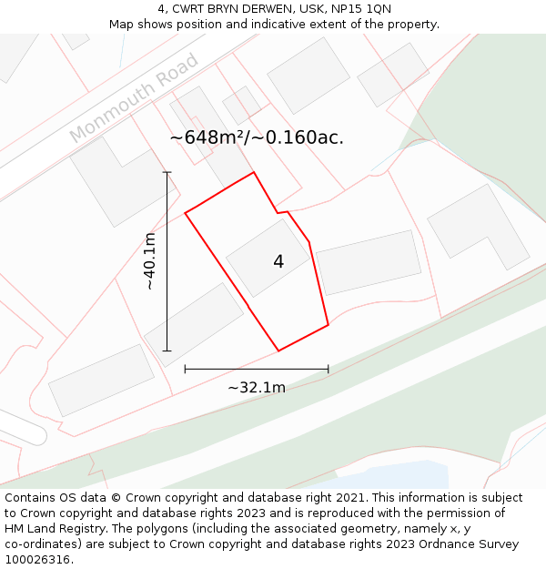 4, CWRT BRYN DERWEN, USK, NP15 1QN: Plot and title map