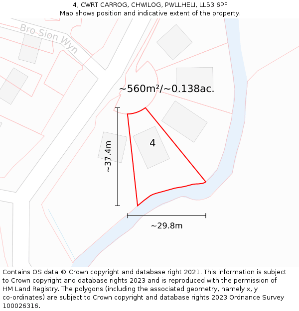 4, CWRT CARROG, CHWILOG, PWLLHELI, LL53 6PF: Plot and title map