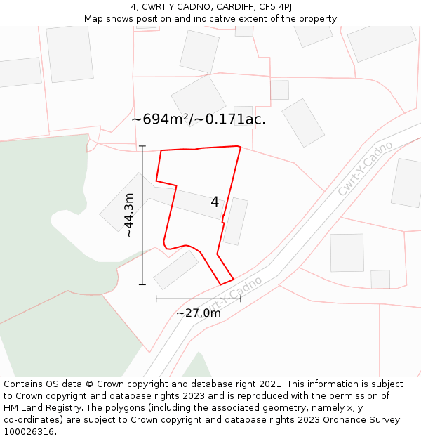 4, CWRT Y CADNO, CARDIFF, CF5 4PJ: Plot and title map