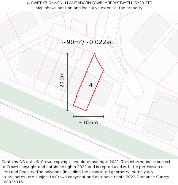 4, CWRT YR ONNEN, LLANBADARN FAWR, ABERYSTWYTH, SY23 3TD: Plot and title map