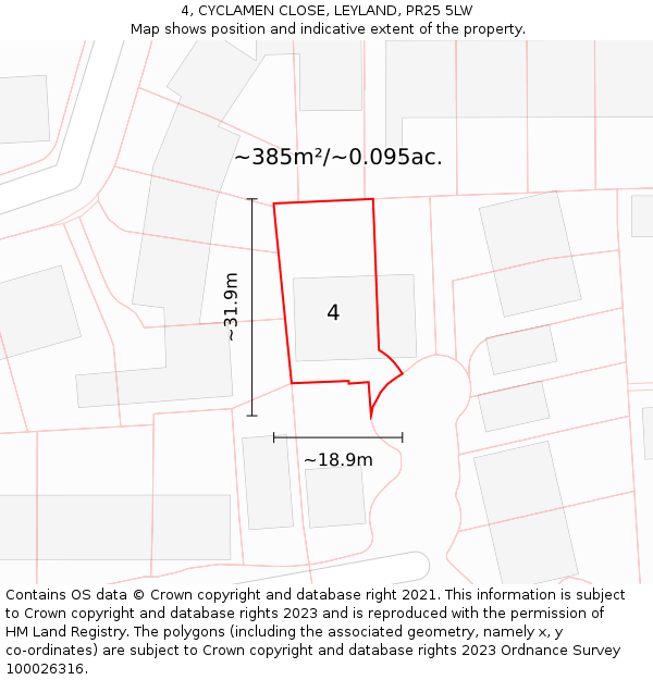 4, CYCLAMEN CLOSE, LEYLAND, PR25 5LW: Plot and title map