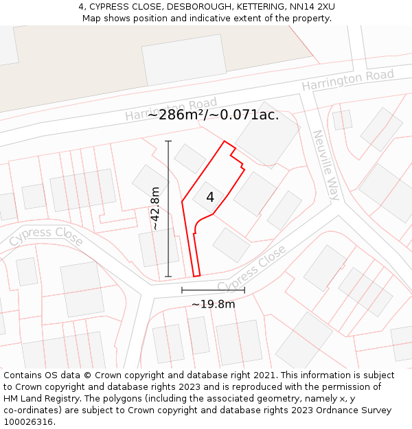 4, CYPRESS CLOSE, DESBOROUGH, KETTERING, NN14 2XU: Plot and title map