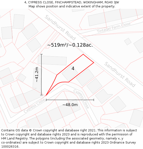 4, CYPRESS CLOSE, FINCHAMPSTEAD, WOKINGHAM, RG40 3JW: Plot and title map