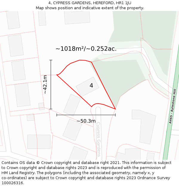 4, CYPRESS GARDENS, HEREFORD, HR1 1JU: Plot and title map