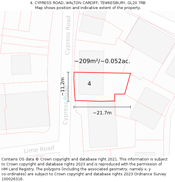 4, CYPRESS ROAD, WALTON CARDIFF, TEWKESBURY, GL20 7RB: Plot and title map