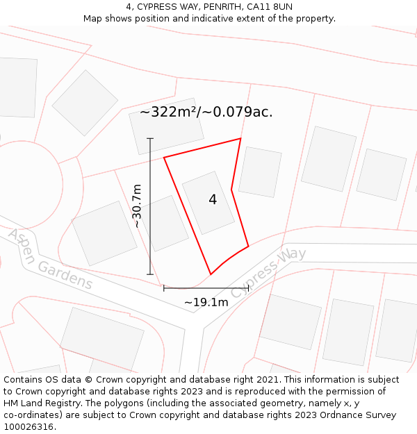 4, CYPRESS WAY, PENRITH, CA11 8UN: Plot and title map