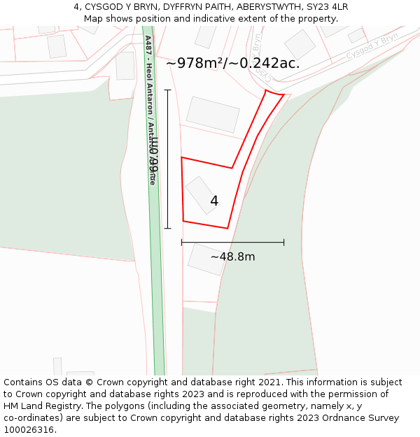 4, CYSGOD Y BRYN, DYFFRYN PAITH, ABERYSTWYTH, SY23 4LR: Plot and title map