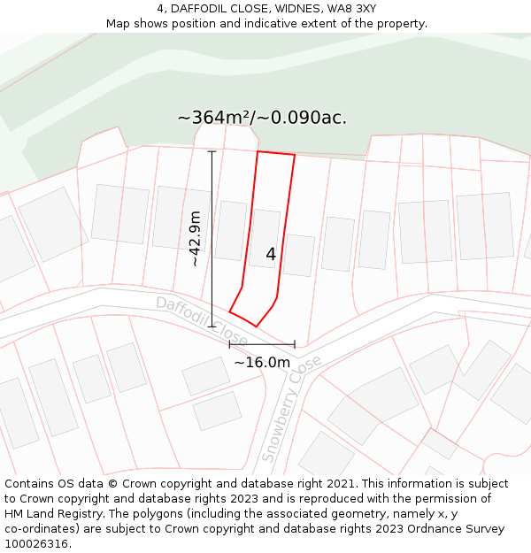 4, DAFFODIL CLOSE, WIDNES, WA8 3XY: Plot and title map