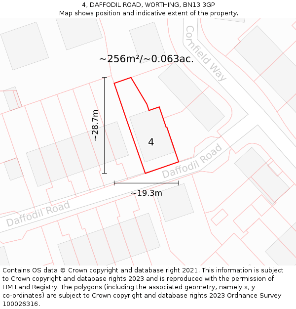 4, DAFFODIL ROAD, WORTHING, BN13 3GP: Plot and title map