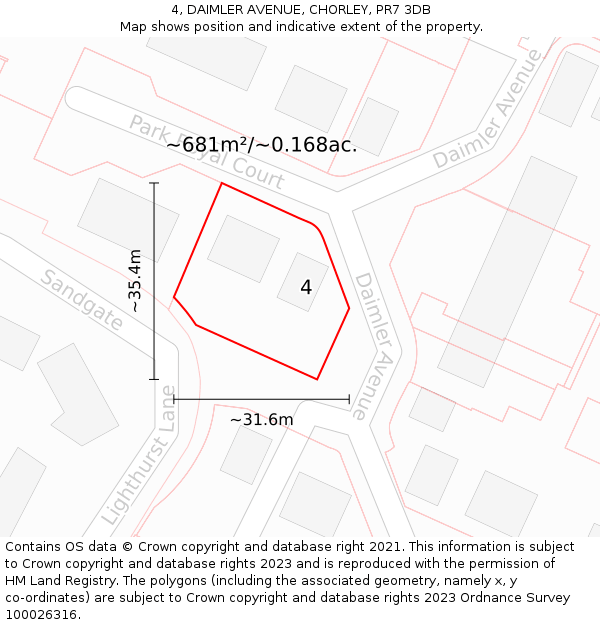 4, DAIMLER AVENUE, CHORLEY, PR7 3DB: Plot and title map