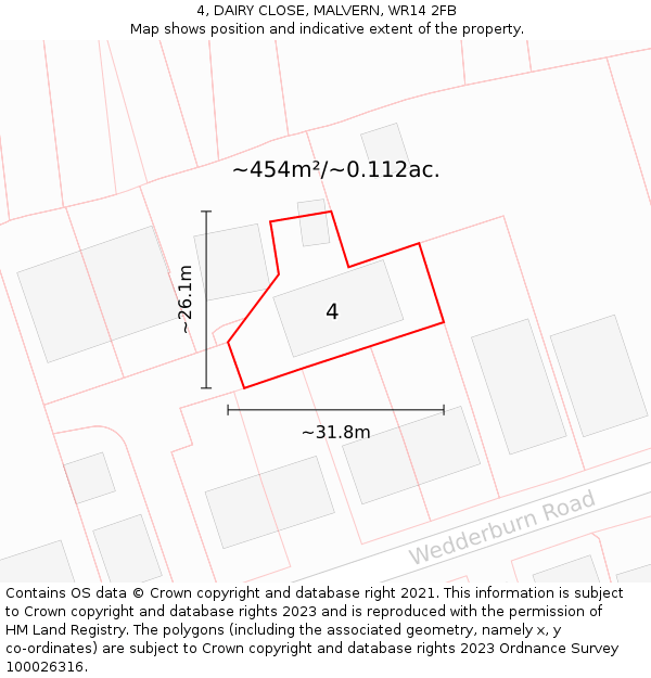 4, DAIRY CLOSE, MALVERN, WR14 2FB: Plot and title map