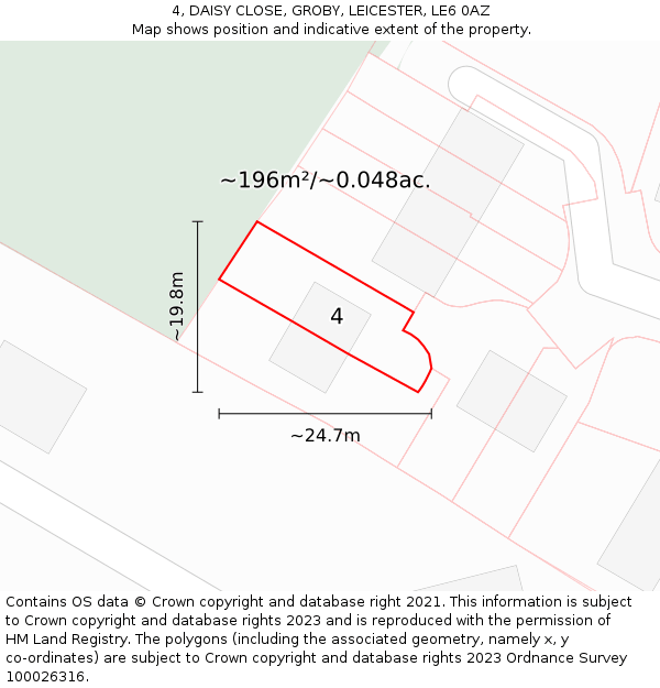 4, DAISY CLOSE, GROBY, LEICESTER, LE6 0AZ: Plot and title map