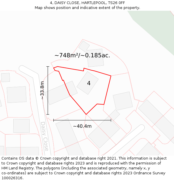 4, DAISY CLOSE, HARTLEPOOL, TS26 0FF: Plot and title map