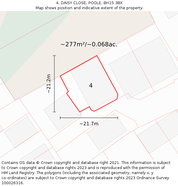 4, DAISY CLOSE, POOLE, BH15 3BX: Plot and title map