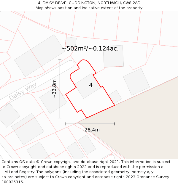 4, DAISY DRIVE, CUDDINGTON, NORTHWICH, CW8 2AD: Plot and title map