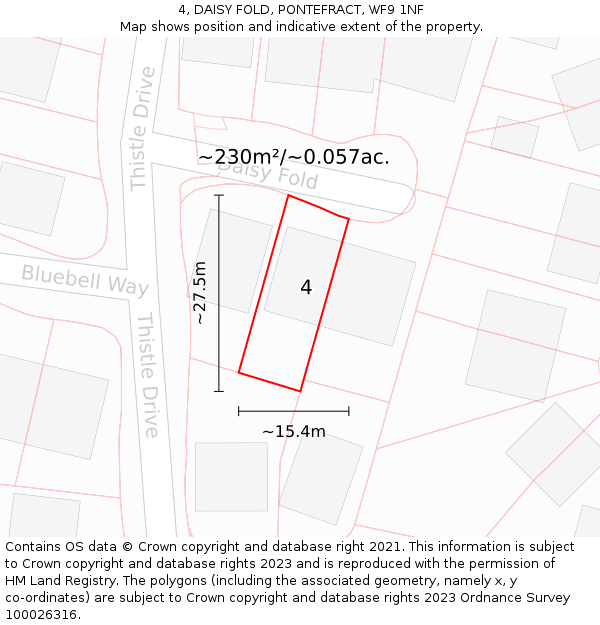 4, DAISY FOLD, PONTEFRACT, WF9 1NF: Plot and title map