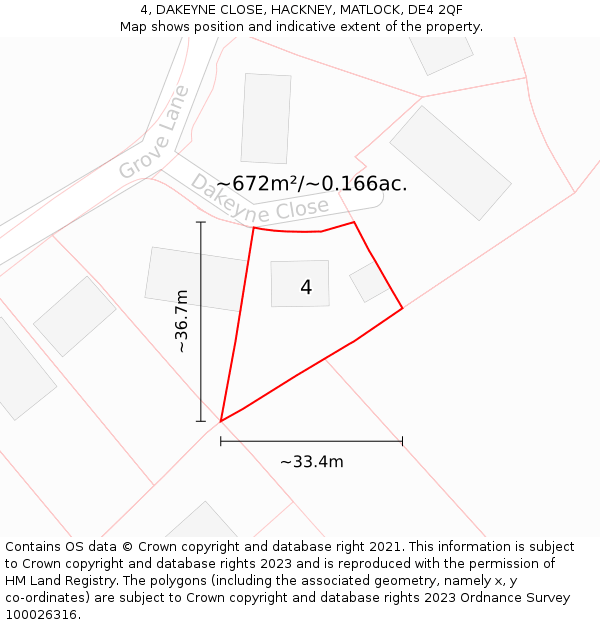 4, DAKEYNE CLOSE, HACKNEY, MATLOCK, DE4 2QF: Plot and title map