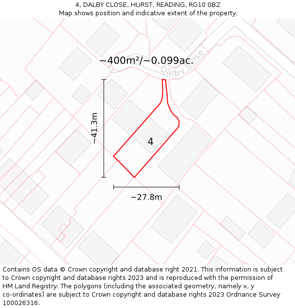 4, DALBY CLOSE, HURST, READING, RG10 0BZ: Plot and title map