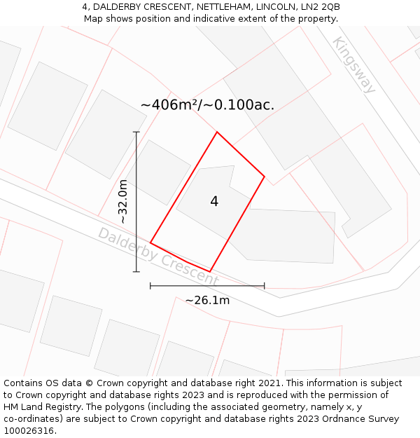 4, DALDERBY CRESCENT, NETTLEHAM, LINCOLN, LN2 2QB: Plot and title map