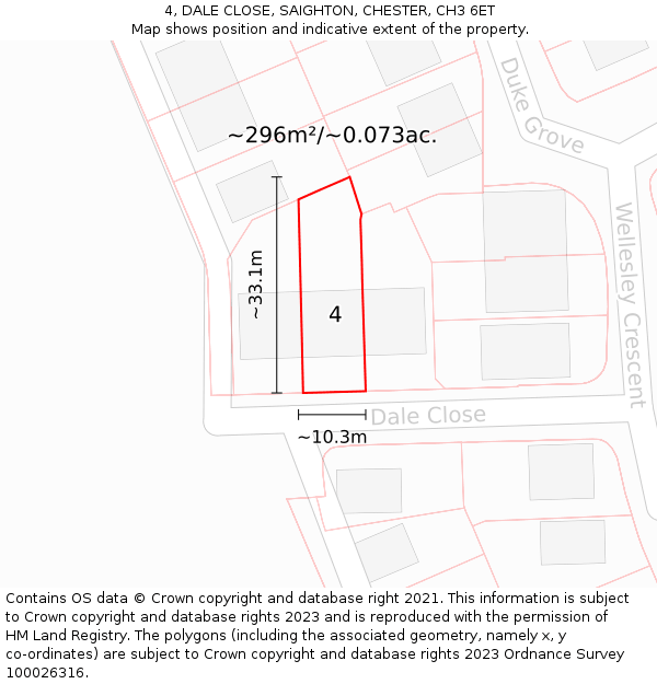 4, DALE CLOSE, SAIGHTON, CHESTER, CH3 6ET: Plot and title map