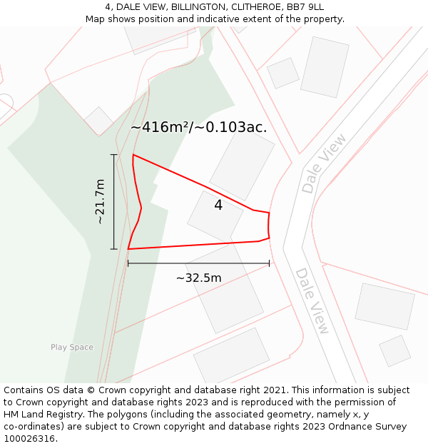 4, DALE VIEW, BILLINGTON, CLITHEROE, BB7 9LL: Plot and title map