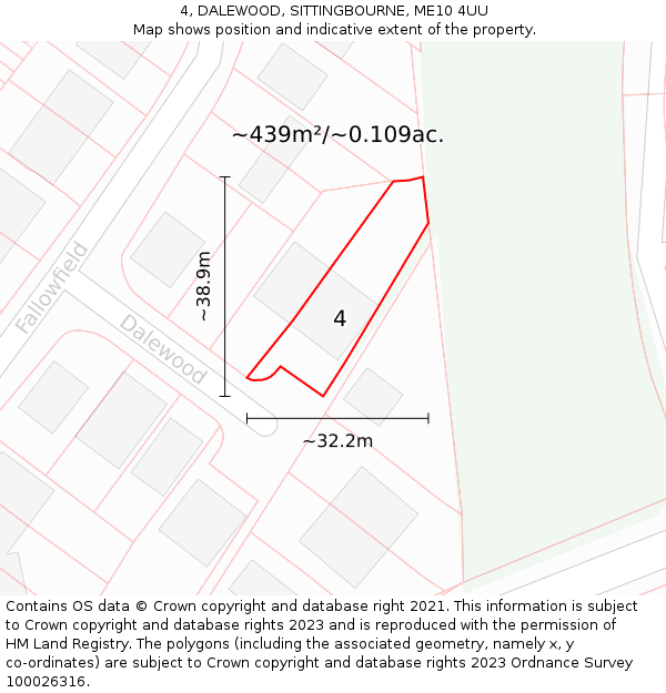 4, DALEWOOD, SITTINGBOURNE, ME10 4UU: Plot and title map