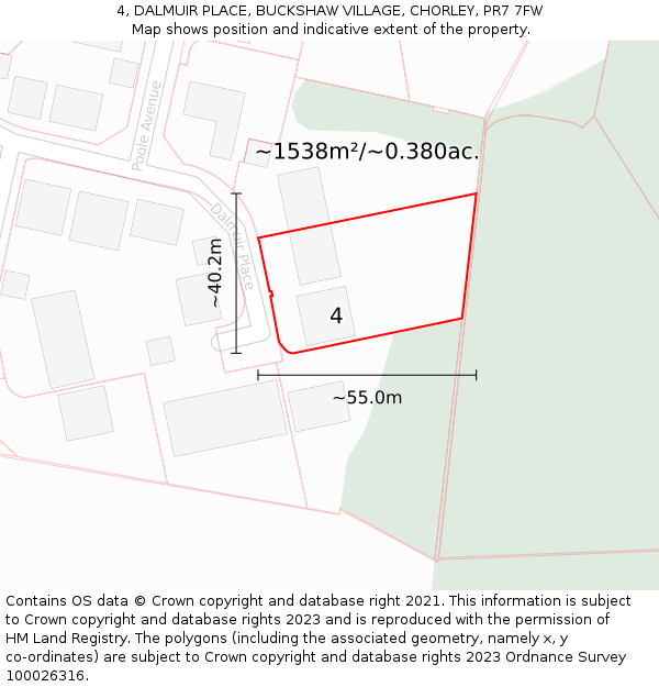 4, DALMUIR PLACE, BUCKSHAW VILLAGE, CHORLEY, PR7 7FW: Plot and title map