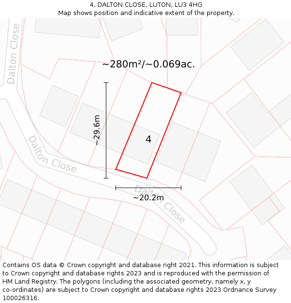 4, DALTON CLOSE, LUTON, LU3 4HG: Plot and title map