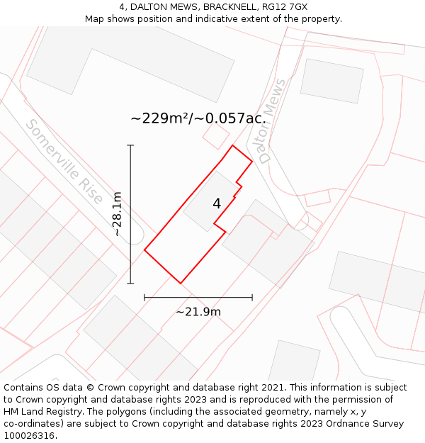 4, DALTON MEWS, BRACKNELL, RG12 7GX: Plot and title map