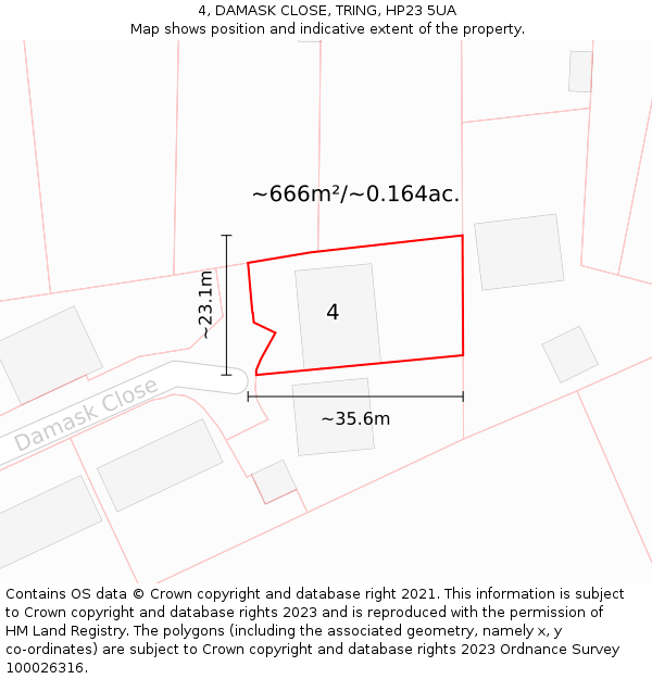 4, DAMASK CLOSE, TRING, HP23 5UA: Plot and title map