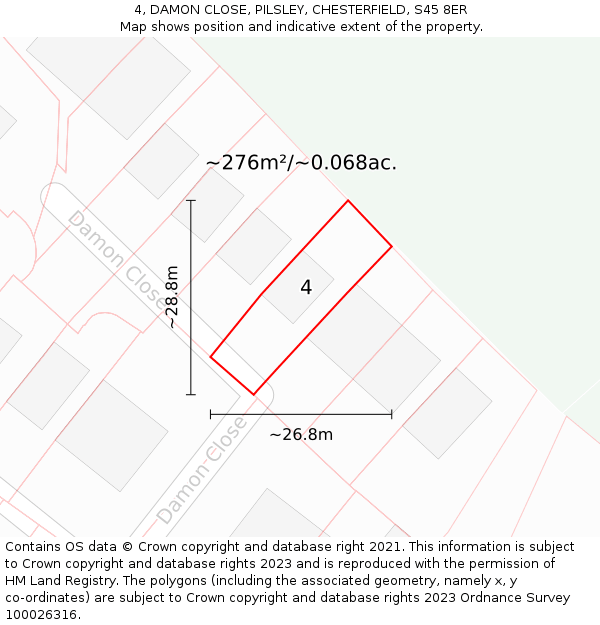 4, DAMON CLOSE, PILSLEY, CHESTERFIELD, S45 8ER: Plot and title map
